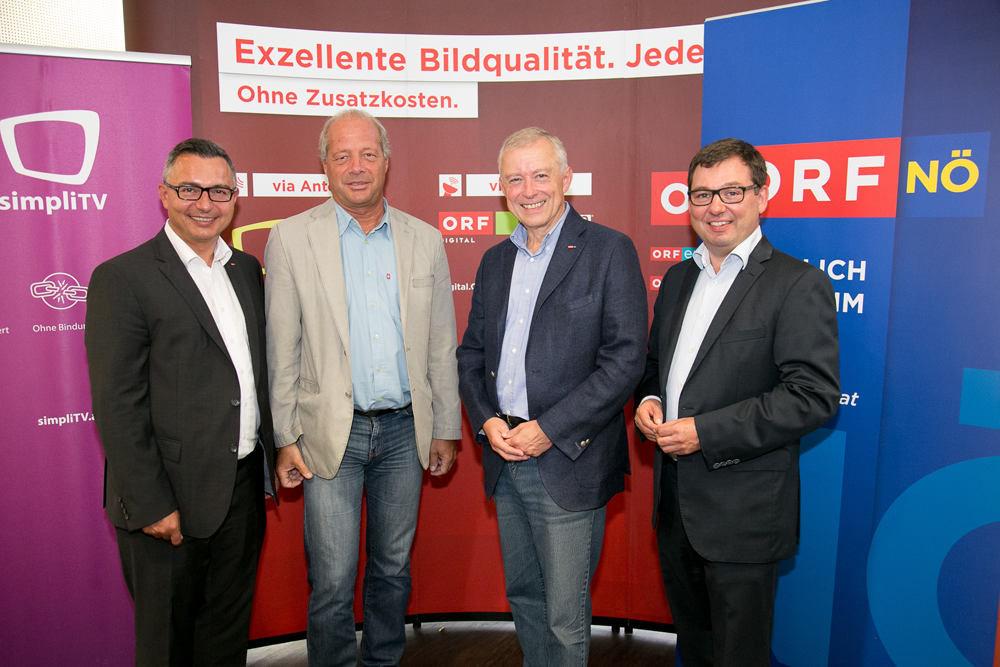 (v.l.) Radio NÖ Programmchef Karl Trahbüchle, Vizebürgermeister Andreas Klos, ORF Landesdirektor Norbert Gollinger und Chefredakteur Robert Ziegler